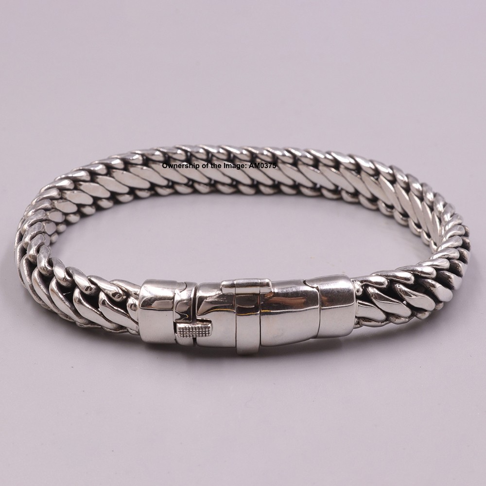NEW Pure 925 Sterling Silver 10mm Curb Link Chain Men’s Bracelet 8.26inch 58-60G