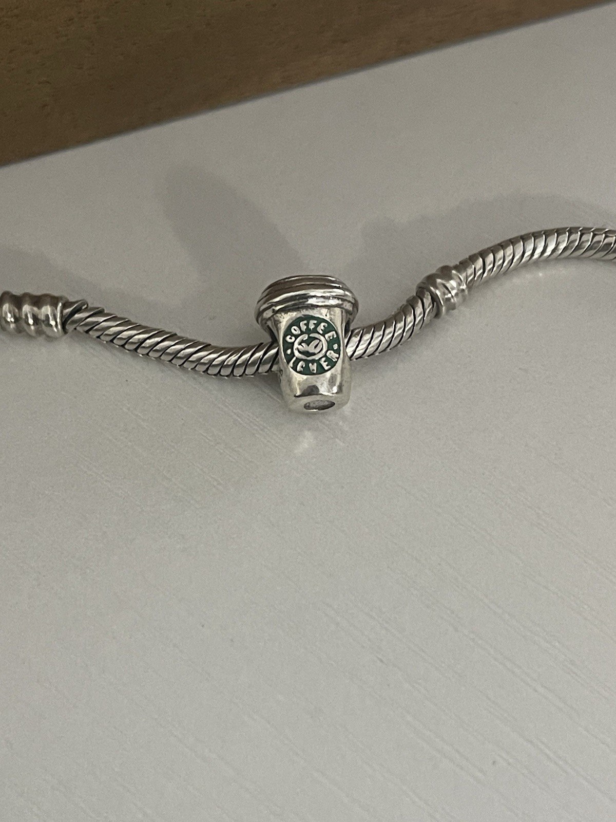 charm S925 Sterling Silver Charm Coffee Cafe Coffee Love Green Bead Gift