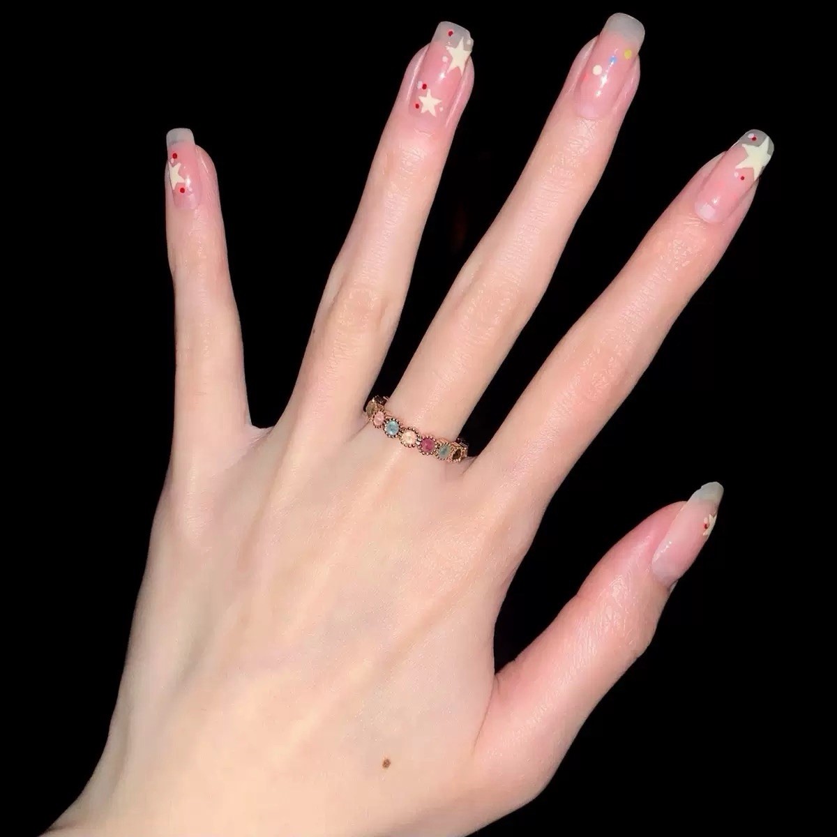 Adjustable Open Ring Rose Gold Plated Multicolor Crystal Band Ring Stackable 001
