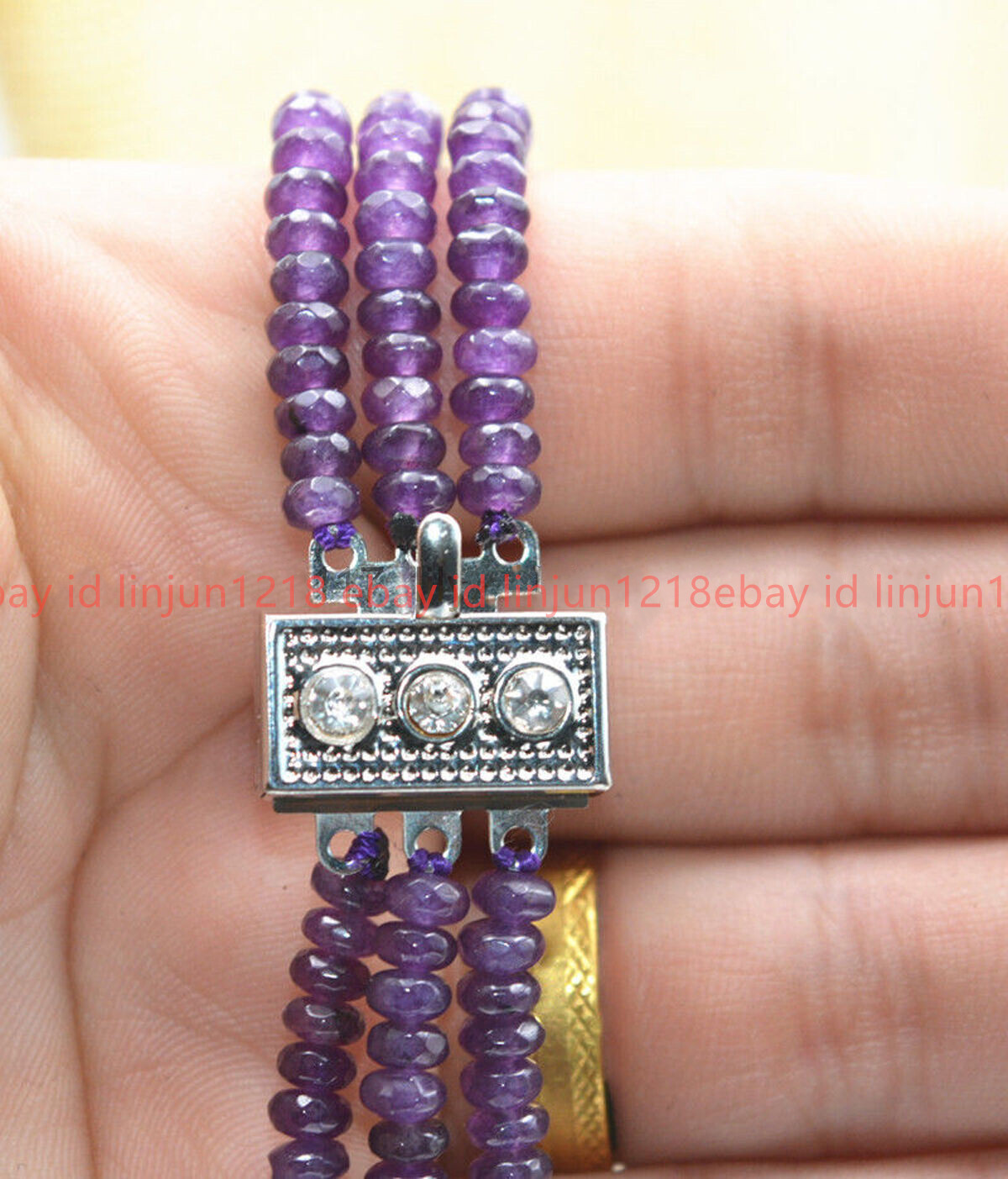 3 Rows 2X4mm Faceted Amethyst Gemstone Roundel Beads Necklace 17-19″