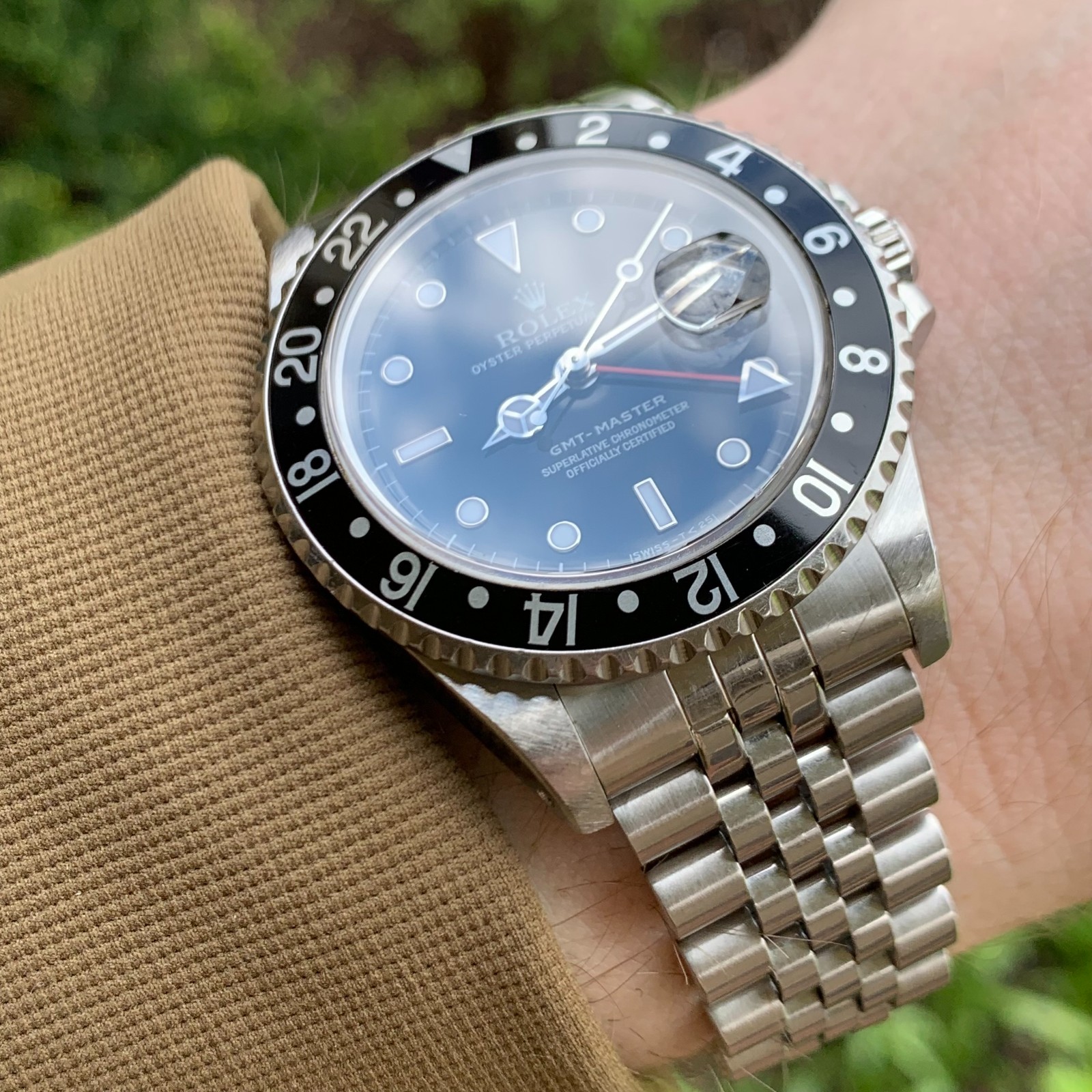 1998 Rolex GMT-Master Ref. 16700 on Jubilee Watch – Unpolished w/ Box & Papers