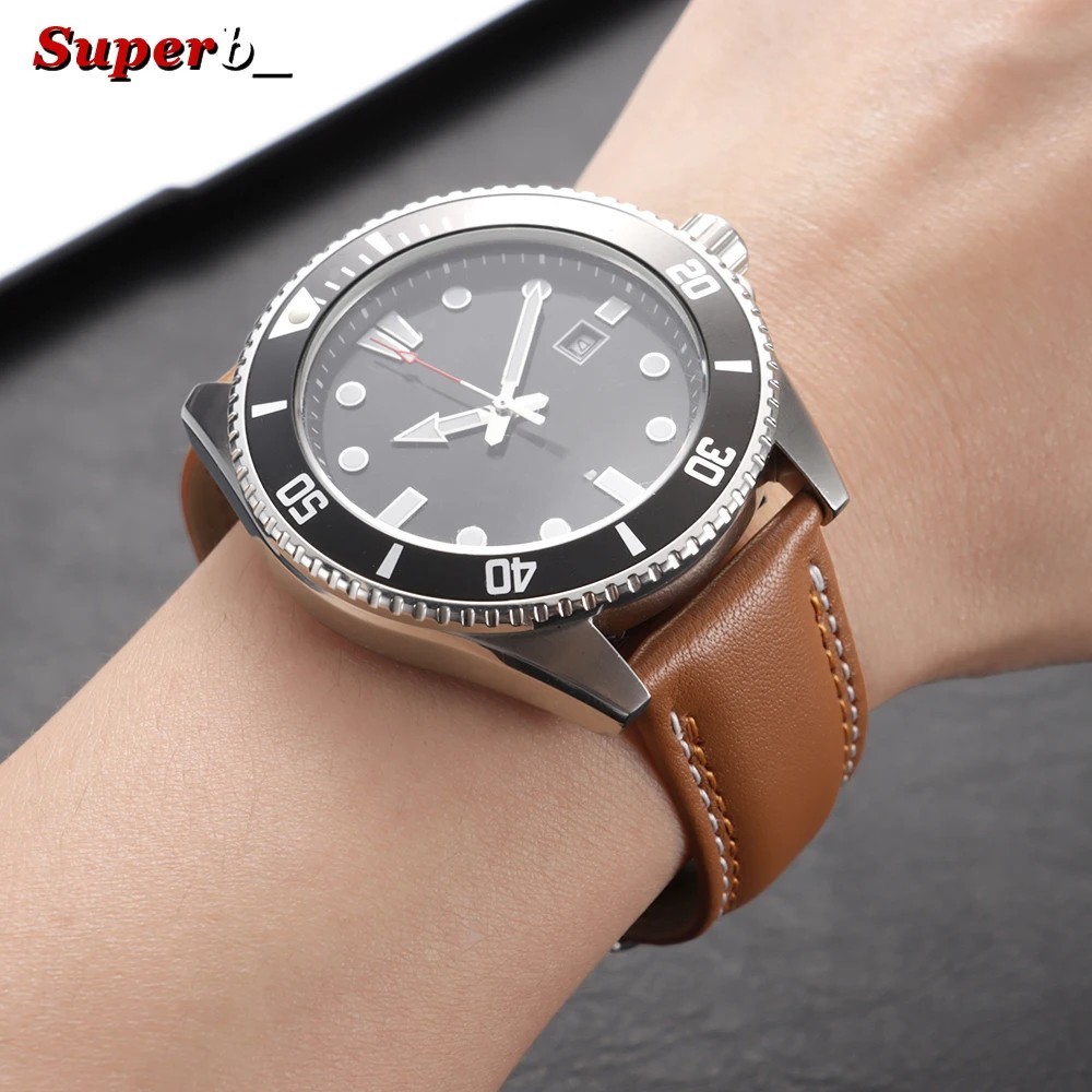 Genuine Calfskin Leather Watch Band 20mm 22mm 24mm Butterfly Buckle Strap
