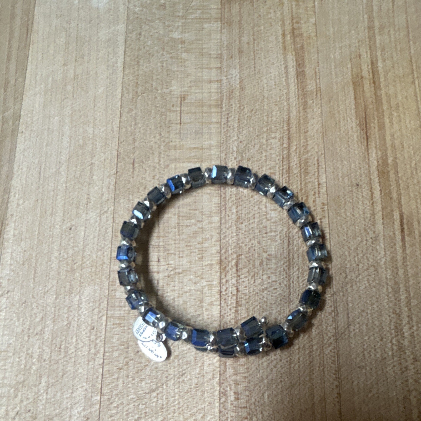 ALEX & ANI Blue Crystal Cube Bead Stretch Bracelet Silver Tone