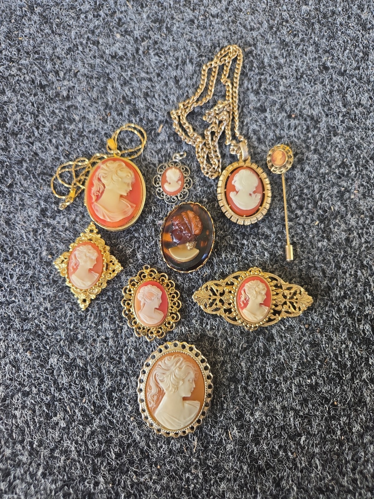Vtg Modern Resin Cameo Pins Brooch Pendant Necklace Earrings Lot