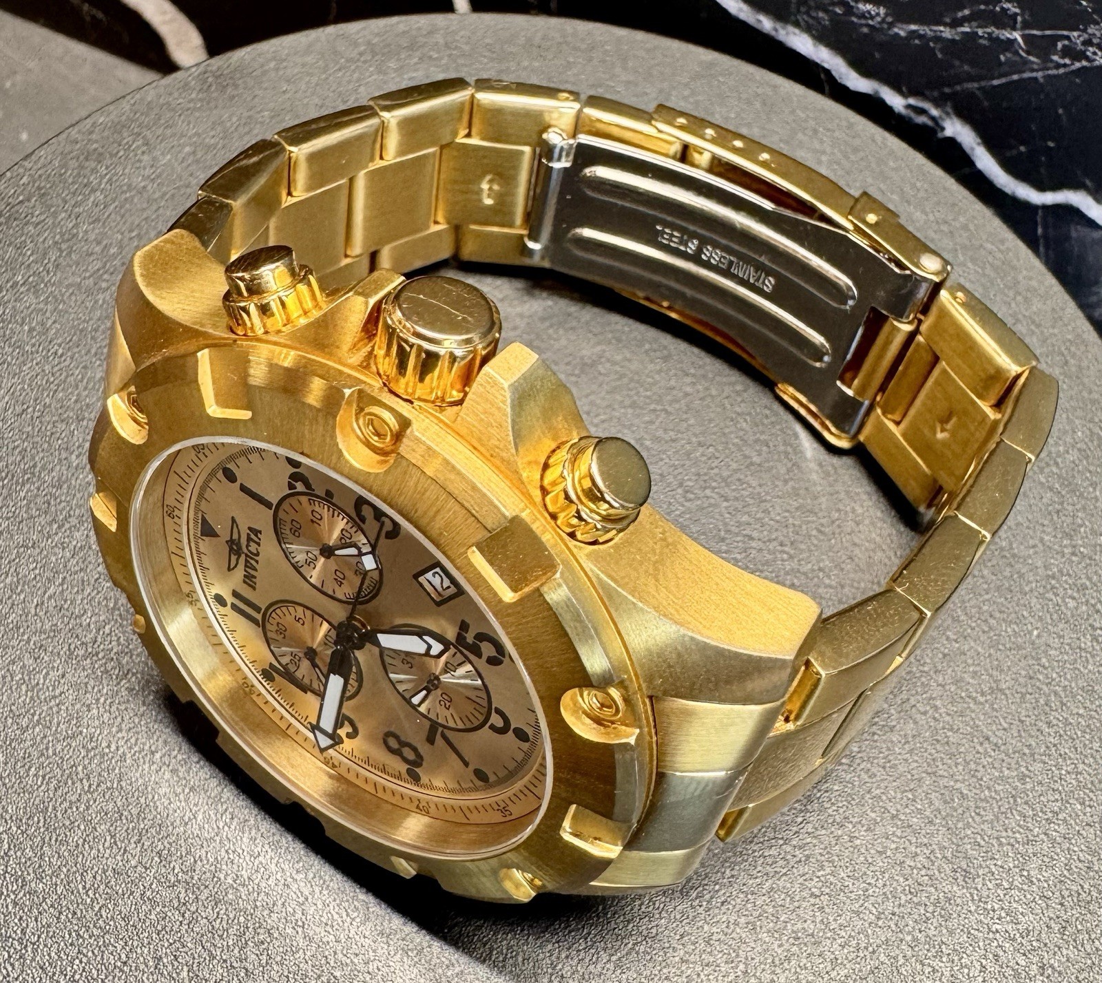 Invicta Specialty Men’s Chronograph Date Quartz Watch 50mm Gold Tone 100m