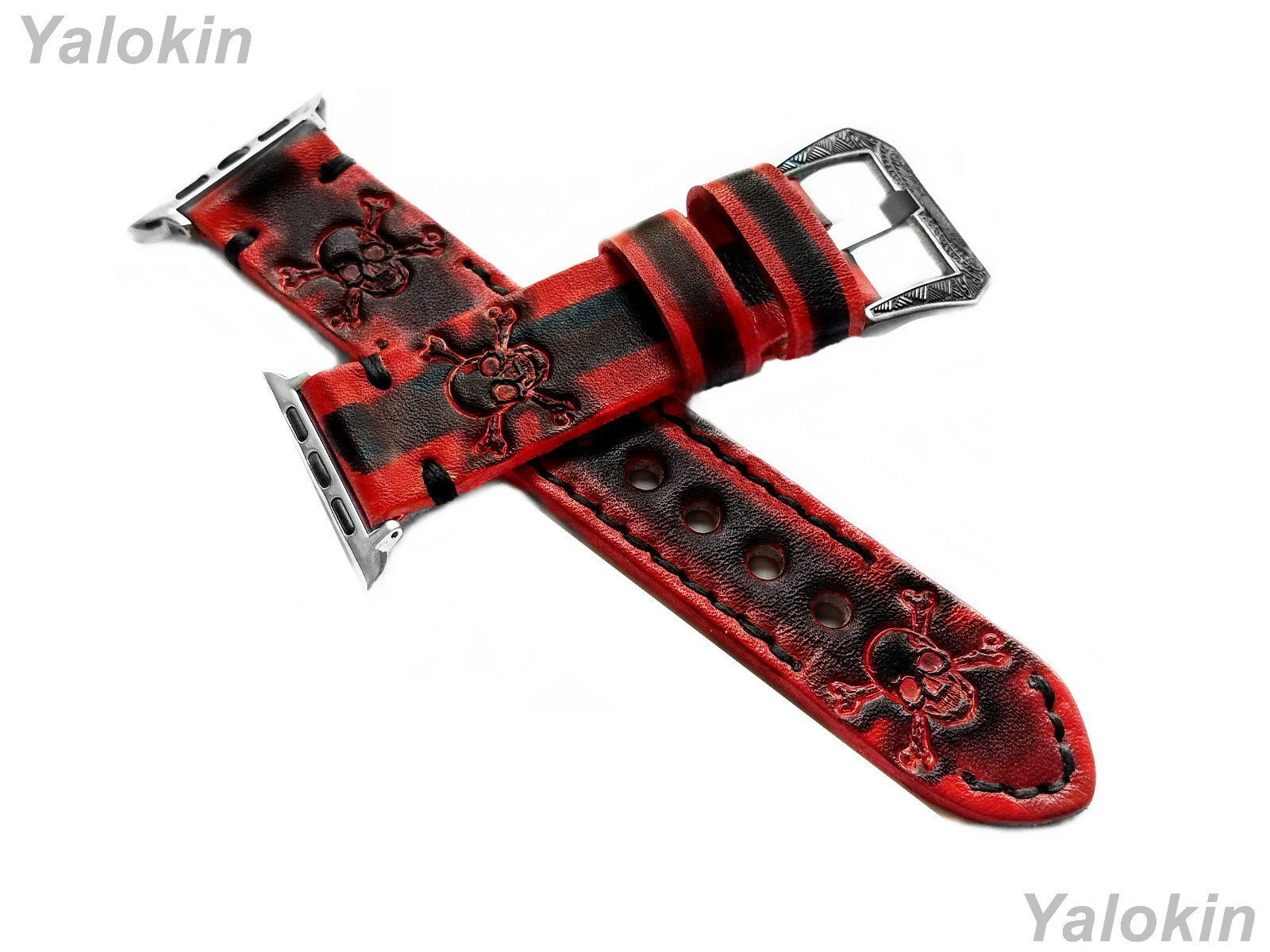 Red Black Skull Bones Band Strap for Apple Watch Ultra 3 2 1, 11 10 SE 3 Series