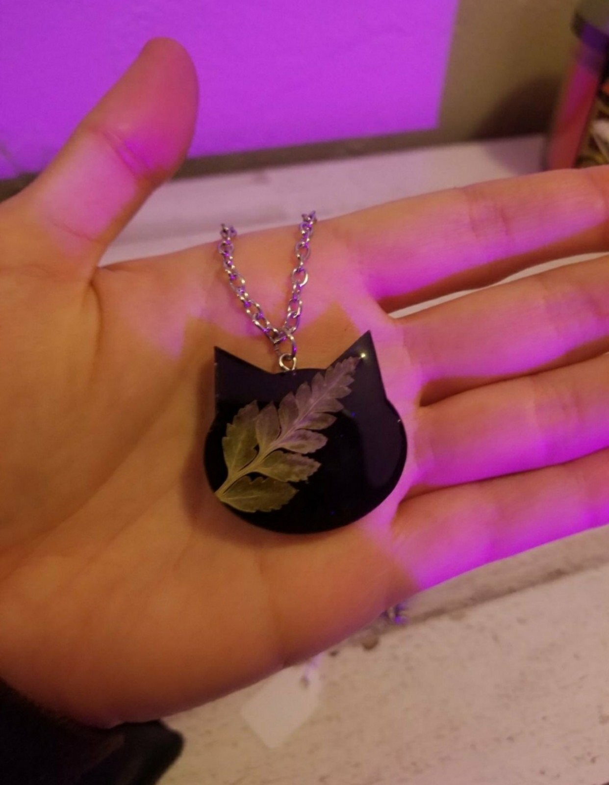 Necklace cat fern goth jewelry handmade plant nature witch gift hippie boho love