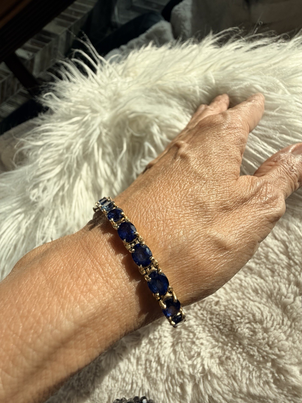 21.25ct Natural Blue Sapphire Tennis Bracelet 14K Yel Gold 25 Oval Stones 7.25”