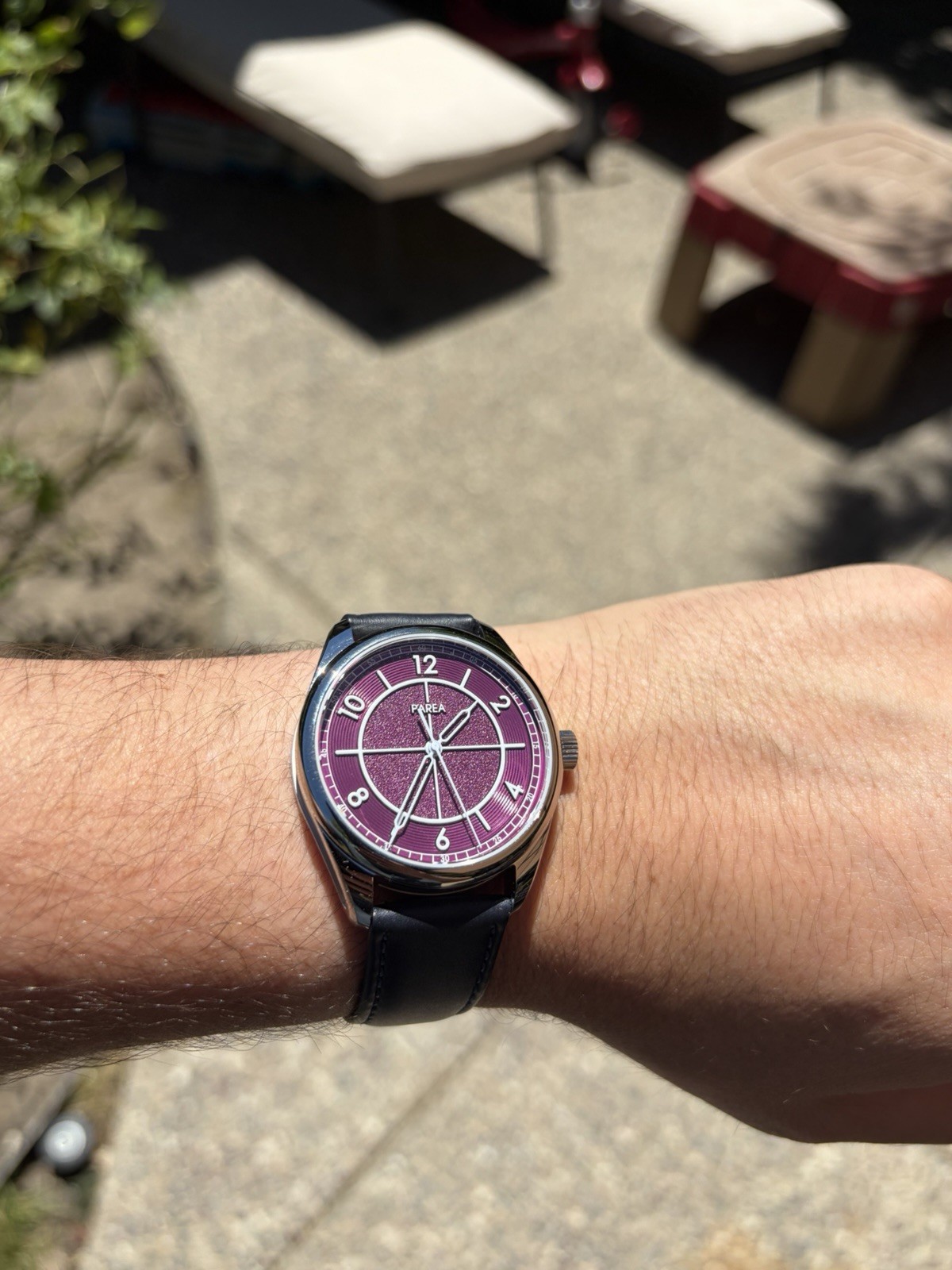 PAREA Sector Automatic Men’s Watch Purple Dial Blue Leather Strap 50m 41mm Box