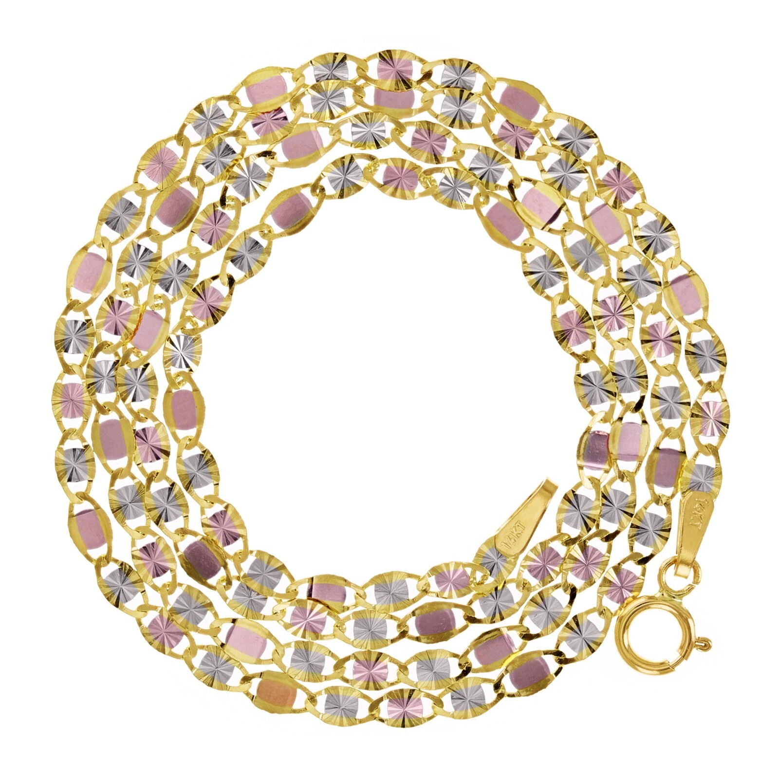 Italian 14k Tri-Color Gold Diamond Cut Valentino Chain Necklace 16″ 2.6mm 2 gram