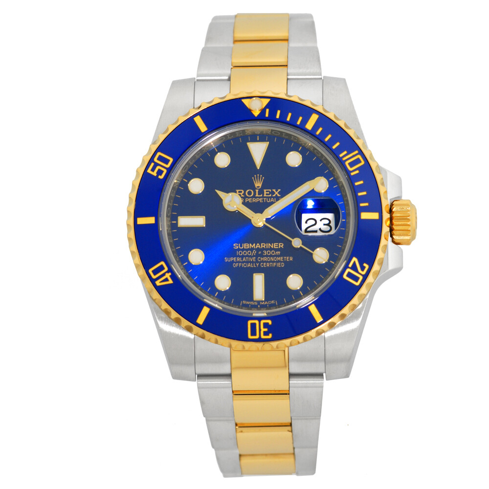 ROLEX 40mm Steel & 18K Yellow Gold Submariner Ceramic Blue 116613 Box Warranty