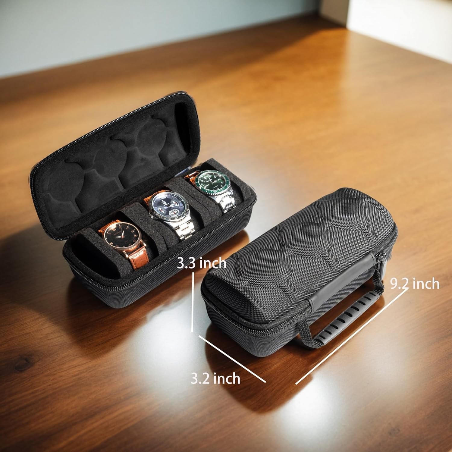 Elegant 3-Slot Hard Watch Travel Case with Soft Pillows – Lightweight Organizer