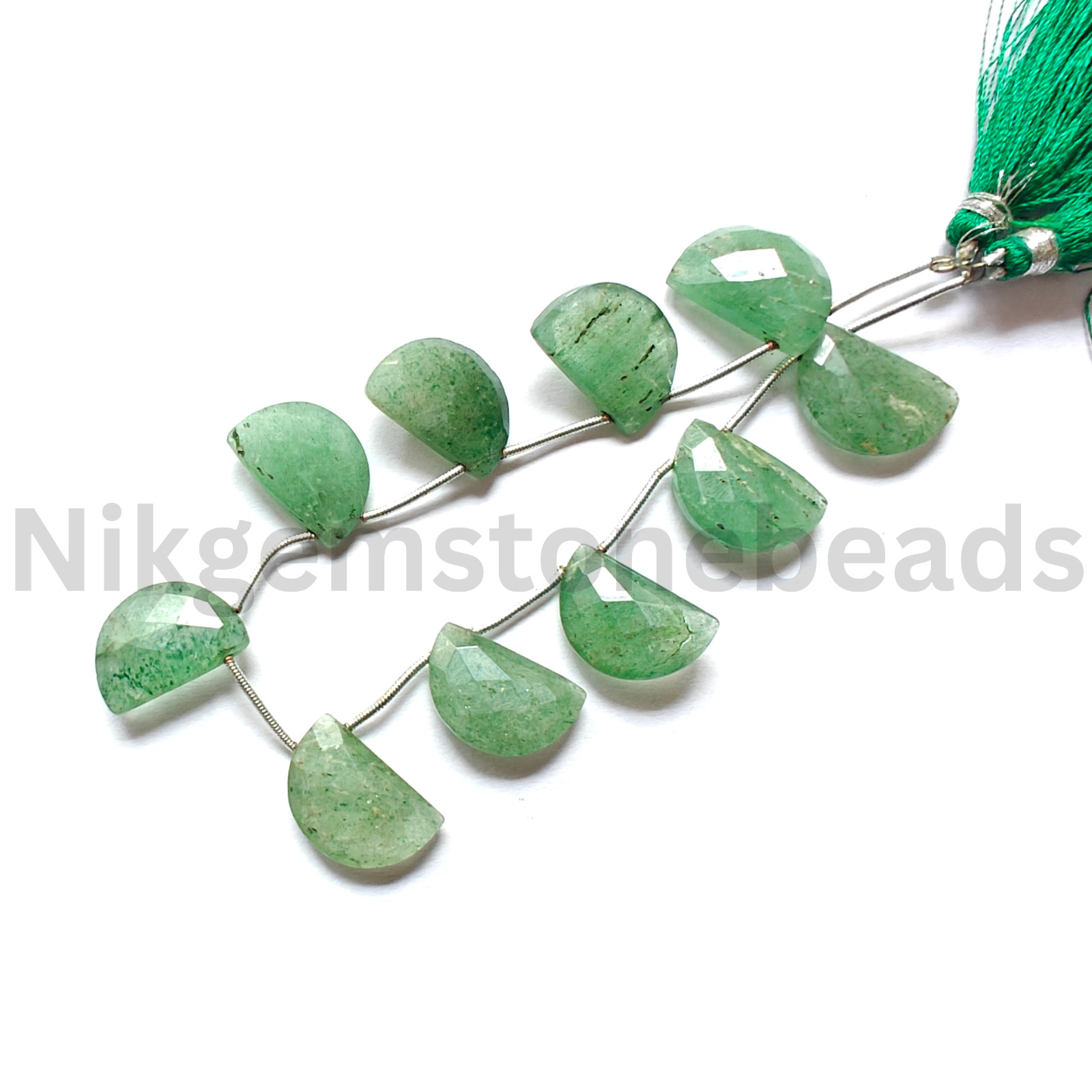 Natural Green Strawberry Beads, Briolette Faceted Half Moons Gems, 18.00-18.50MM