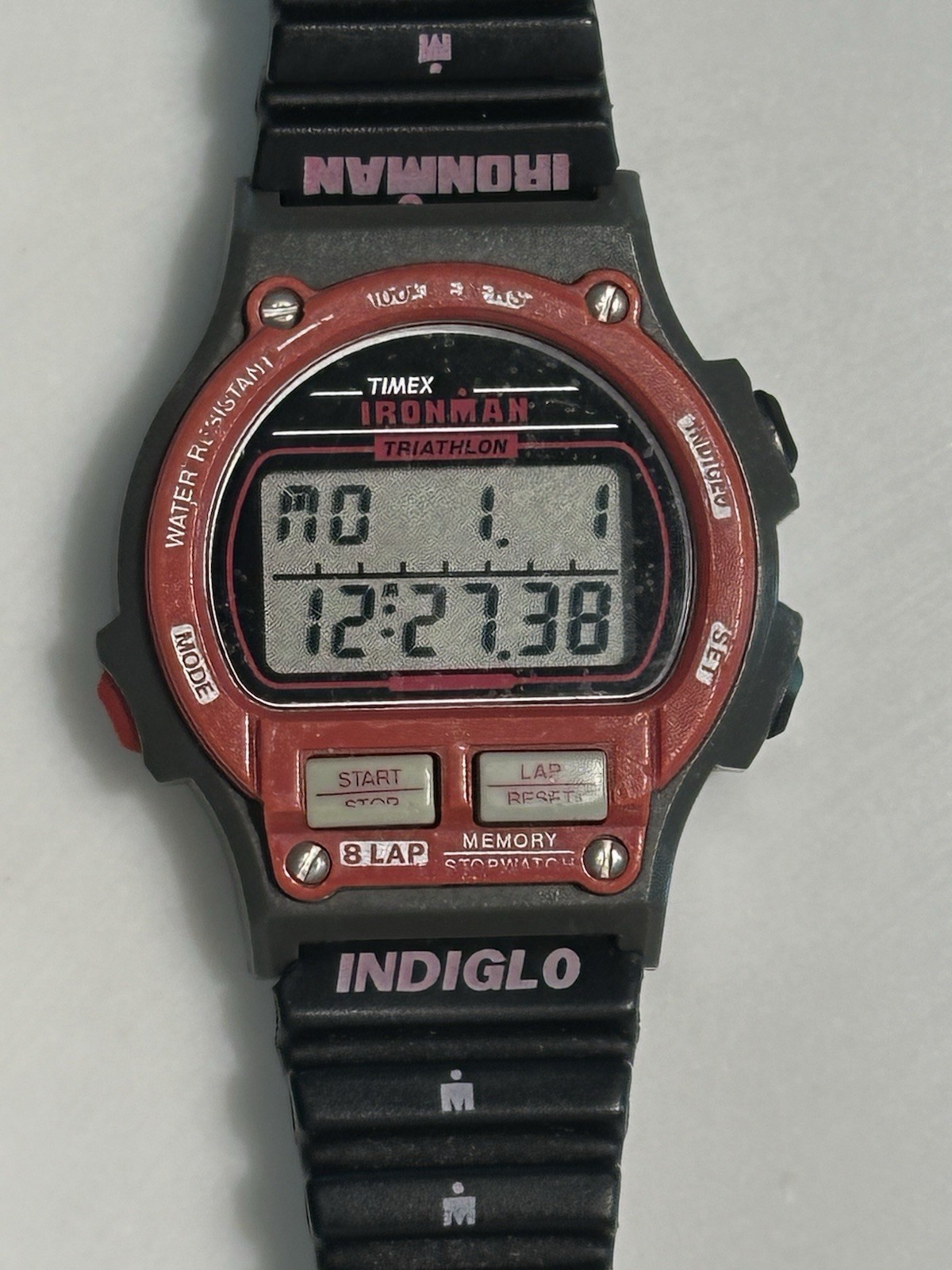 Vintage Timex Ironman 8-Lap Triathlon Watch – Rare Gray/Red – Indiglo – Working