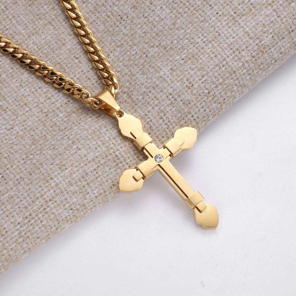 Men Women Stainless Steel Cross Pendant Necklace with CZ 18-34inch 5 Colors