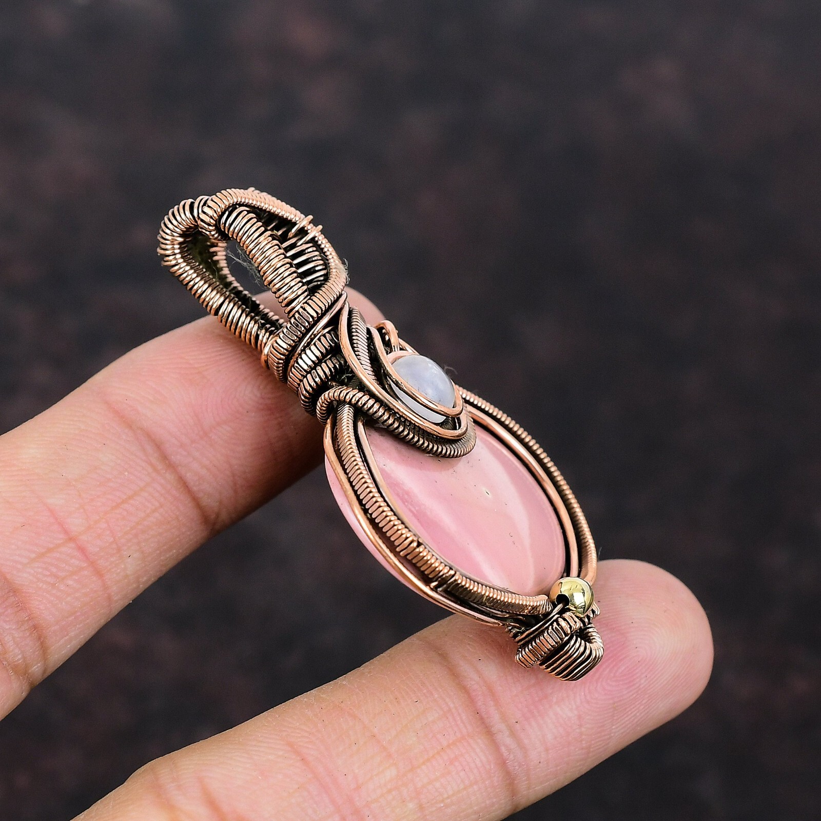 Pink Opal Gemstone Handmade Jewelry Copper Wire Wrapped Pendant For Women 2.32″