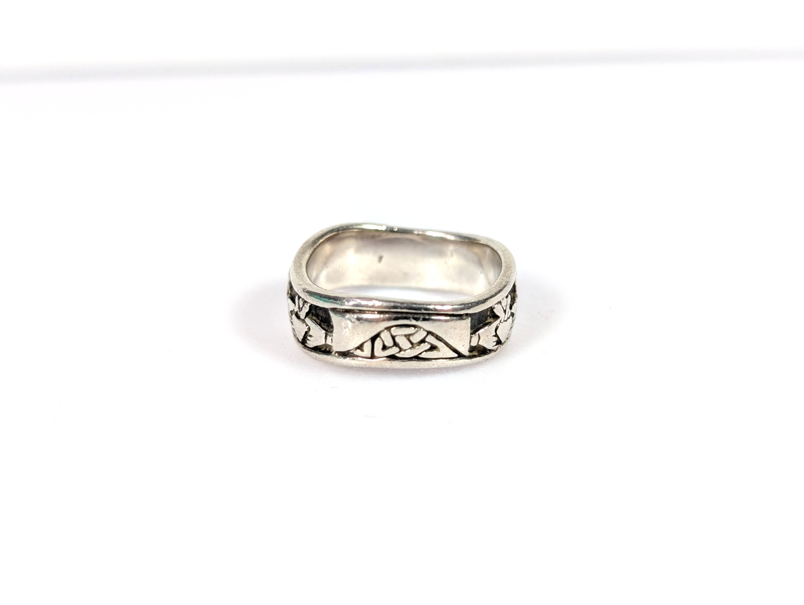 Vtg Peter Stone PSCL 925 Sterling Silver CLADDAGH Celtic Wavy Band Ring 7.5