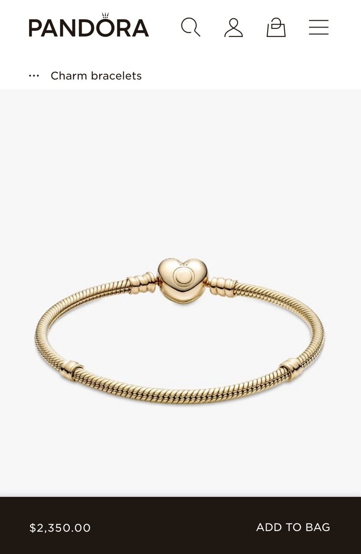 Pandora Moments Solid 14K Yellow Gold Heart Clasp Bracelet 559522C00 7.1 in 18cm