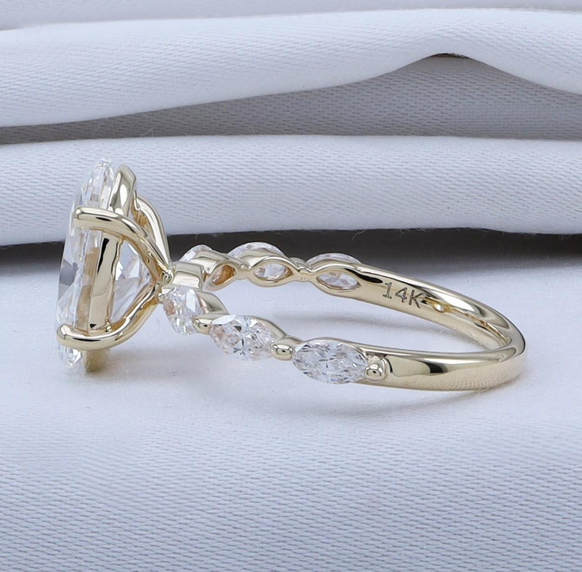 2.40 Ct Lab Grown Diamond Solitaire Engagement Ring 14K YG Oval & Marquise Cut