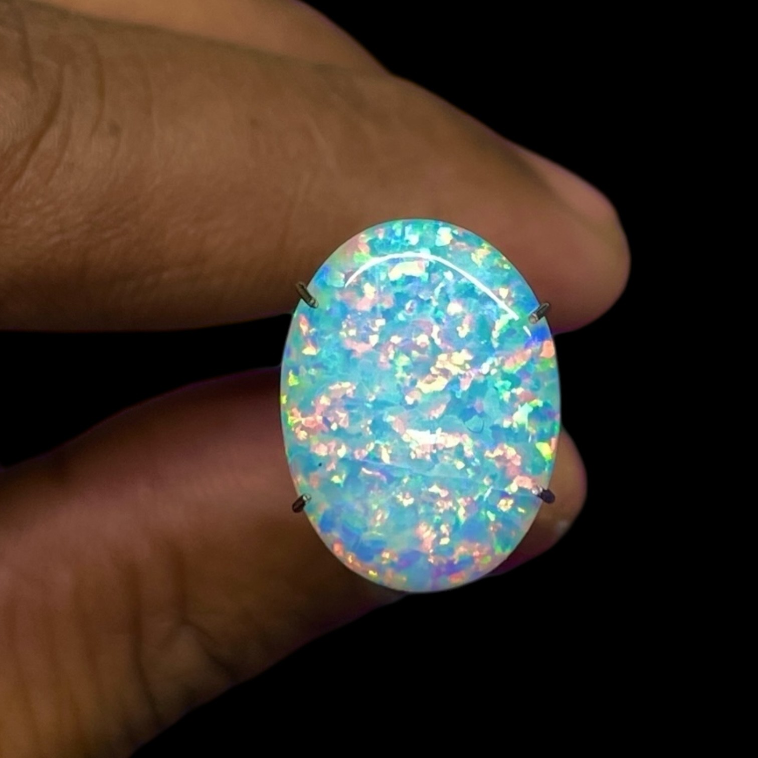 2.60 Cts Australian Opal 16x12mm Oval Cabochon AAA Quality Lab Created Gemstone