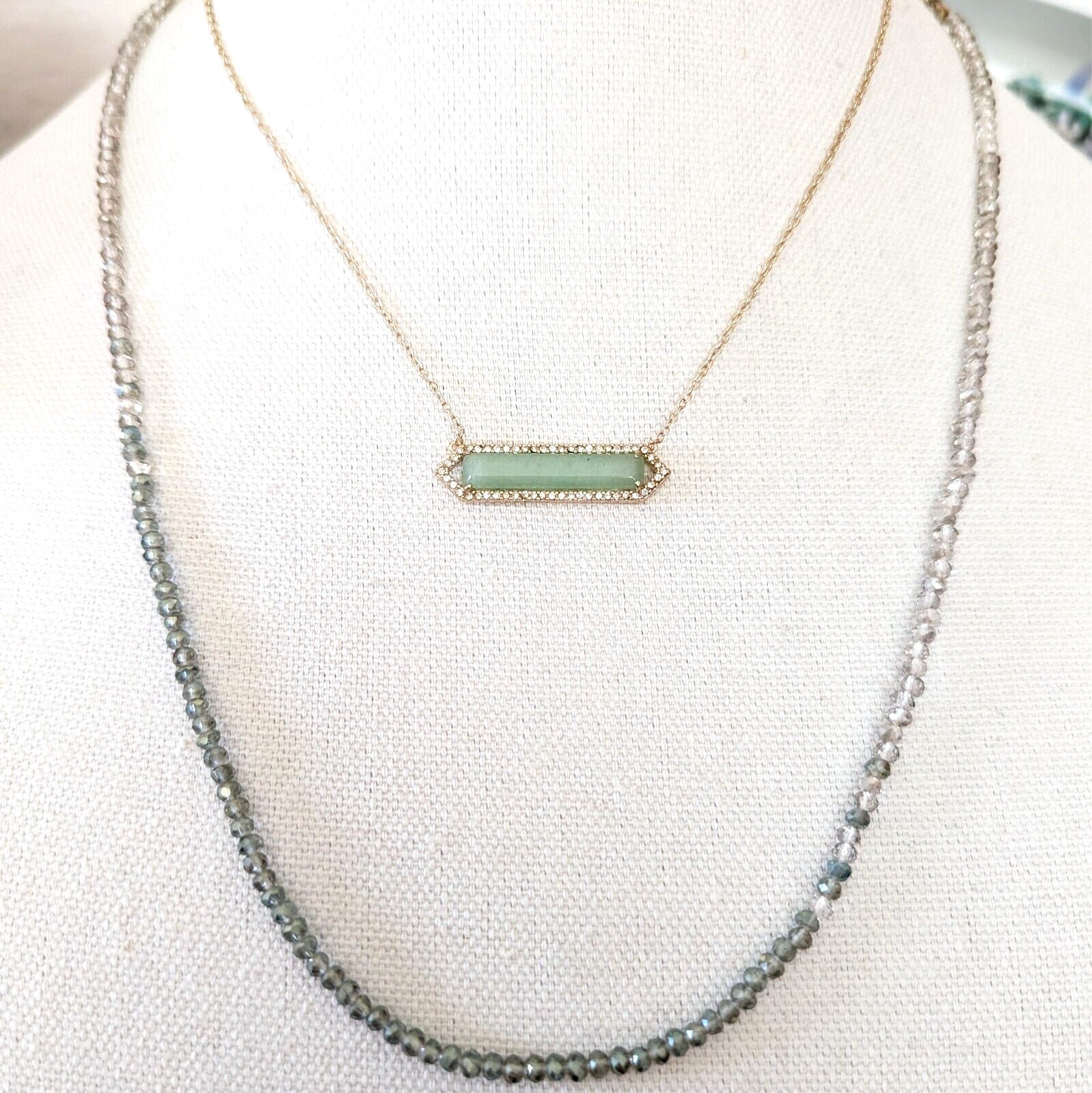 Layered Necklace Set Blue Amazonite Crystal Beaded Signed Dainty Jewelry Gift