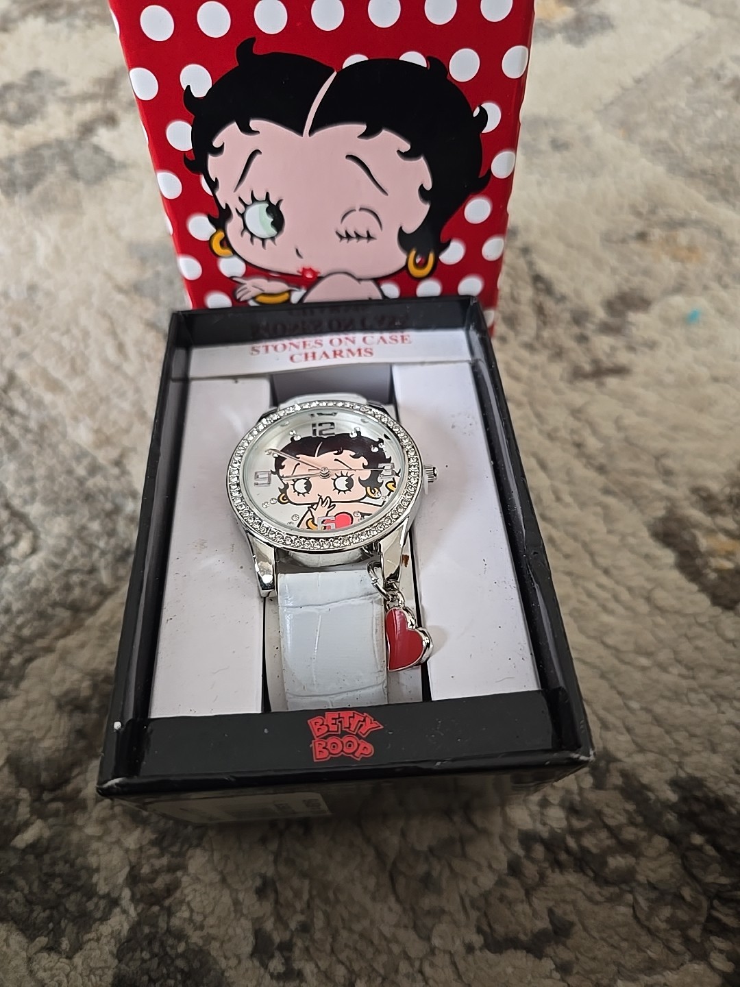 Brand New Betty Boop MZ Berger Watch – White band w/Red Heart Charm (2015)