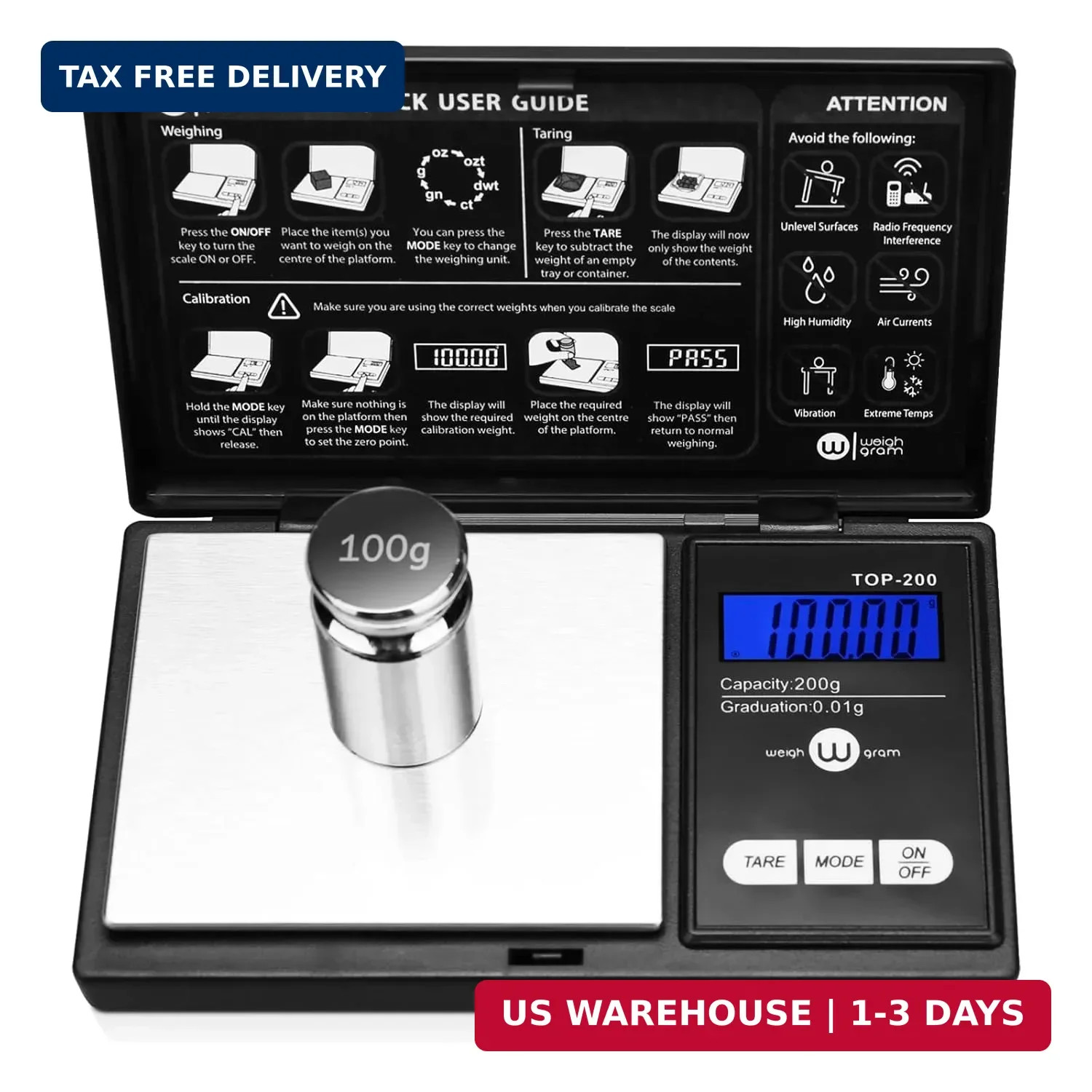 Weigh Gram 200g Digital Pocket Gram Scale 0.01g Accuracy, 200g x 0.01g Mini Digi