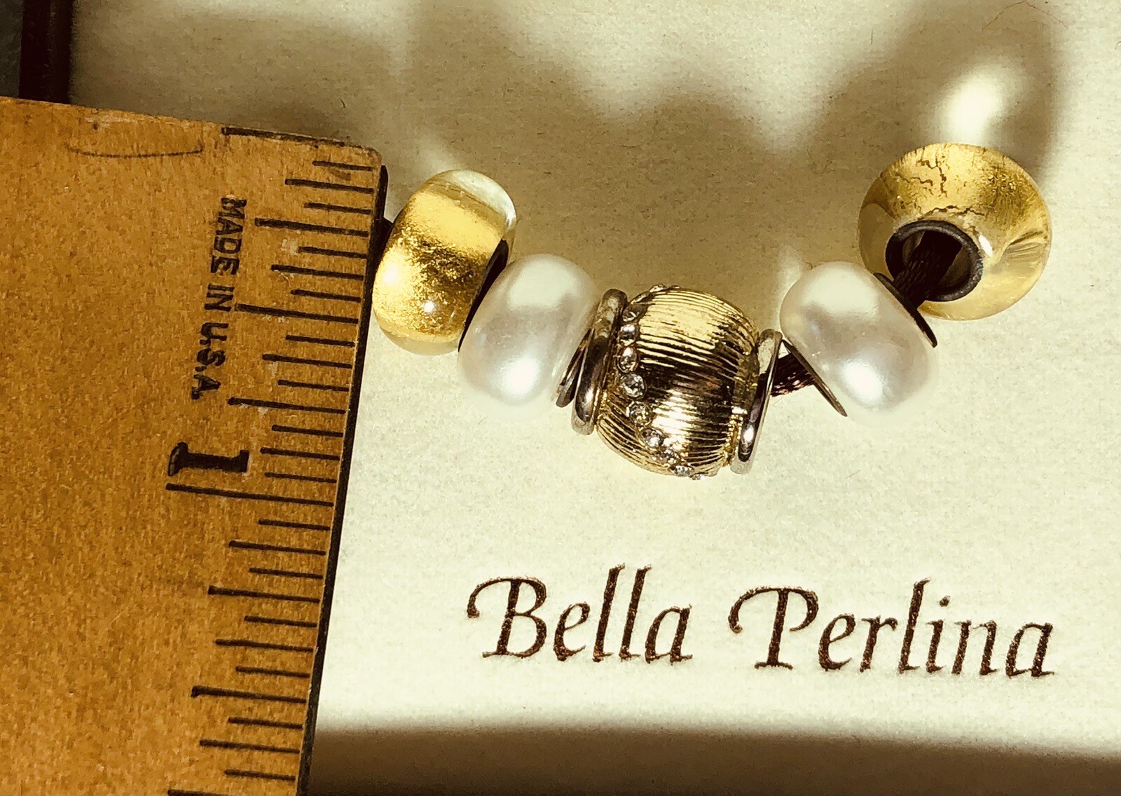 Bella Perlina European Bracelet Charms Faux Pearls Gold Tone Rhinestones beads