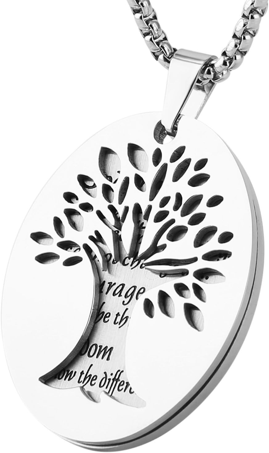 Elevate Your Spirit: Serenity Prayer Stainless Steel Necklace with Tree of Life