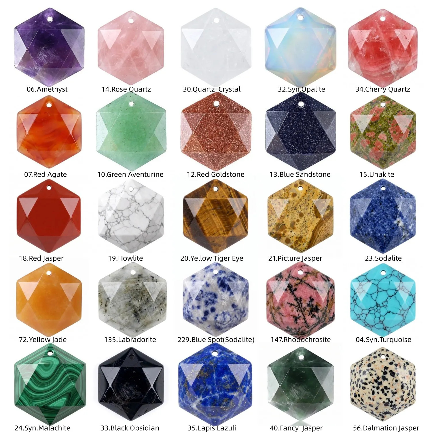 6PCS 22mm Faceted Hexagon Natural Stone Necklace Healing Crystal Pendant