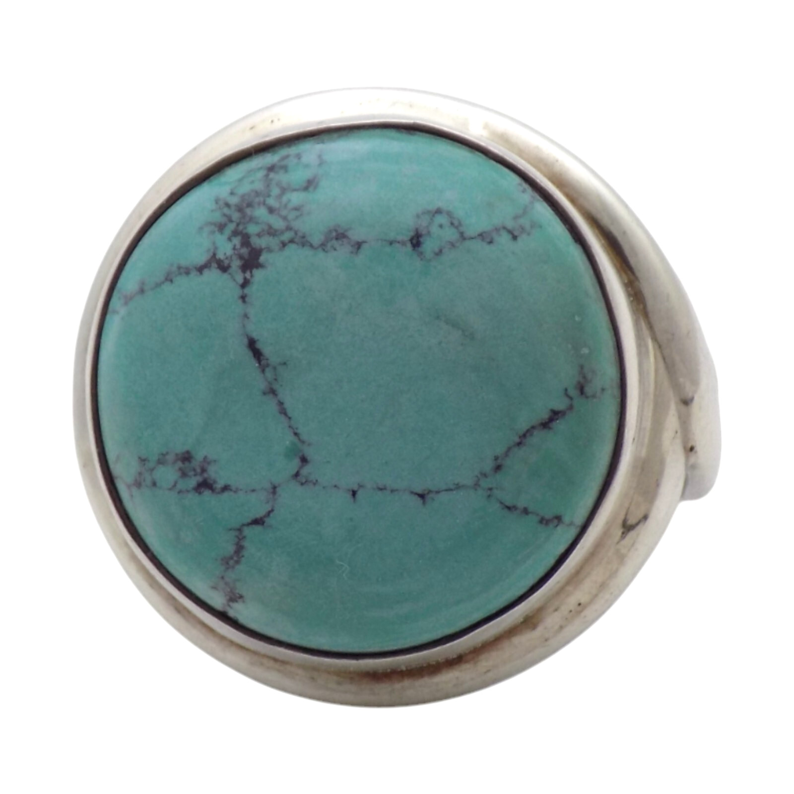 STERLING SILVER LARGE TURQUOISE 20MM SIZE 5.25 RING 12.2GR #1035