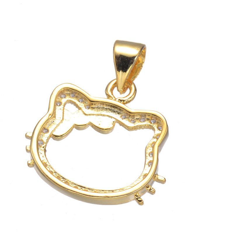 2Pcs Bow Cat Face Pave Cubic Zirconia Gold Plated Pendant Bracelet Charm DIY J8