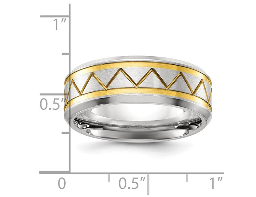 Mens Titanium Brushed Yellow Plated Band Ring (8mm)