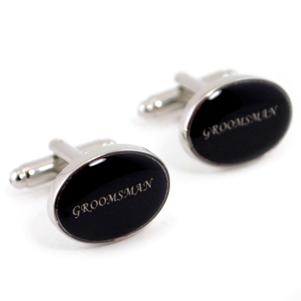 PERSONALISED WEDDING PARTY CUFFLINKS PAIR High Quality NEW w GIFT BAG Black Oval