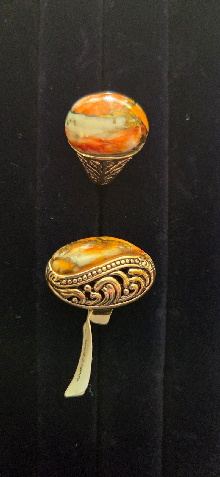 2 Spiny Oyster Turquoise COPPER Adjustable Ring Set At 7