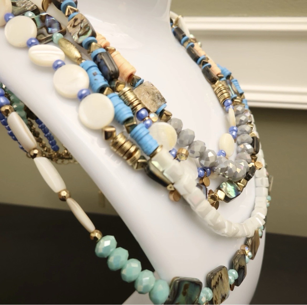INC International Concepts necklace colorful beaded layers goldtone signed