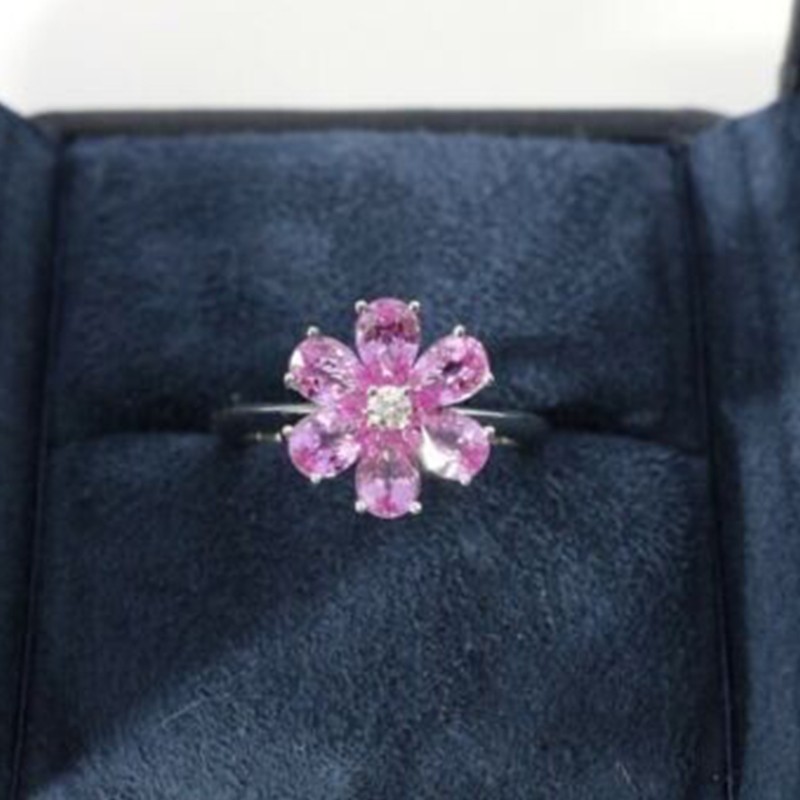 2.20Ct Pear Cut Simulated Pink Sapphire Flower Ring 14K White Gold Plated Silver