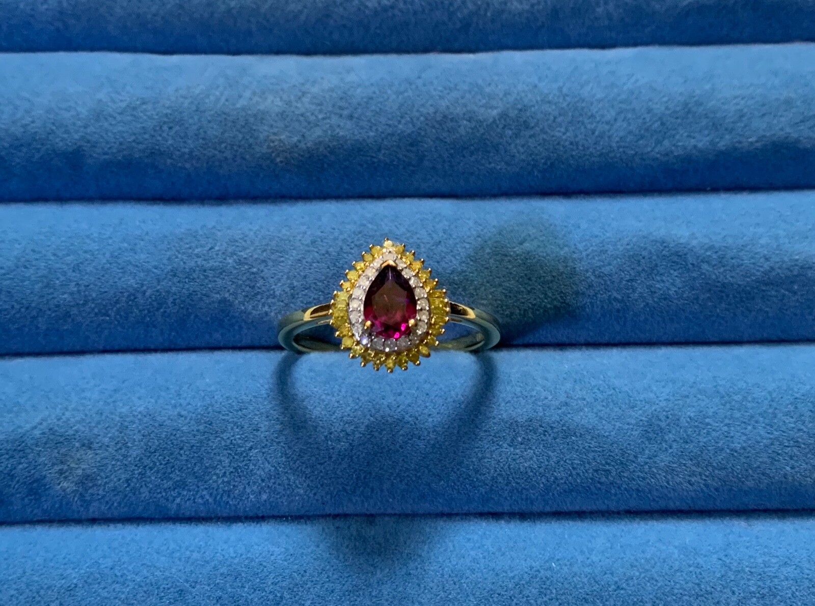 Premium Radiant Ember Garnet, Yellow and White Diamond Ring – Size 10 (1.05 ctw)