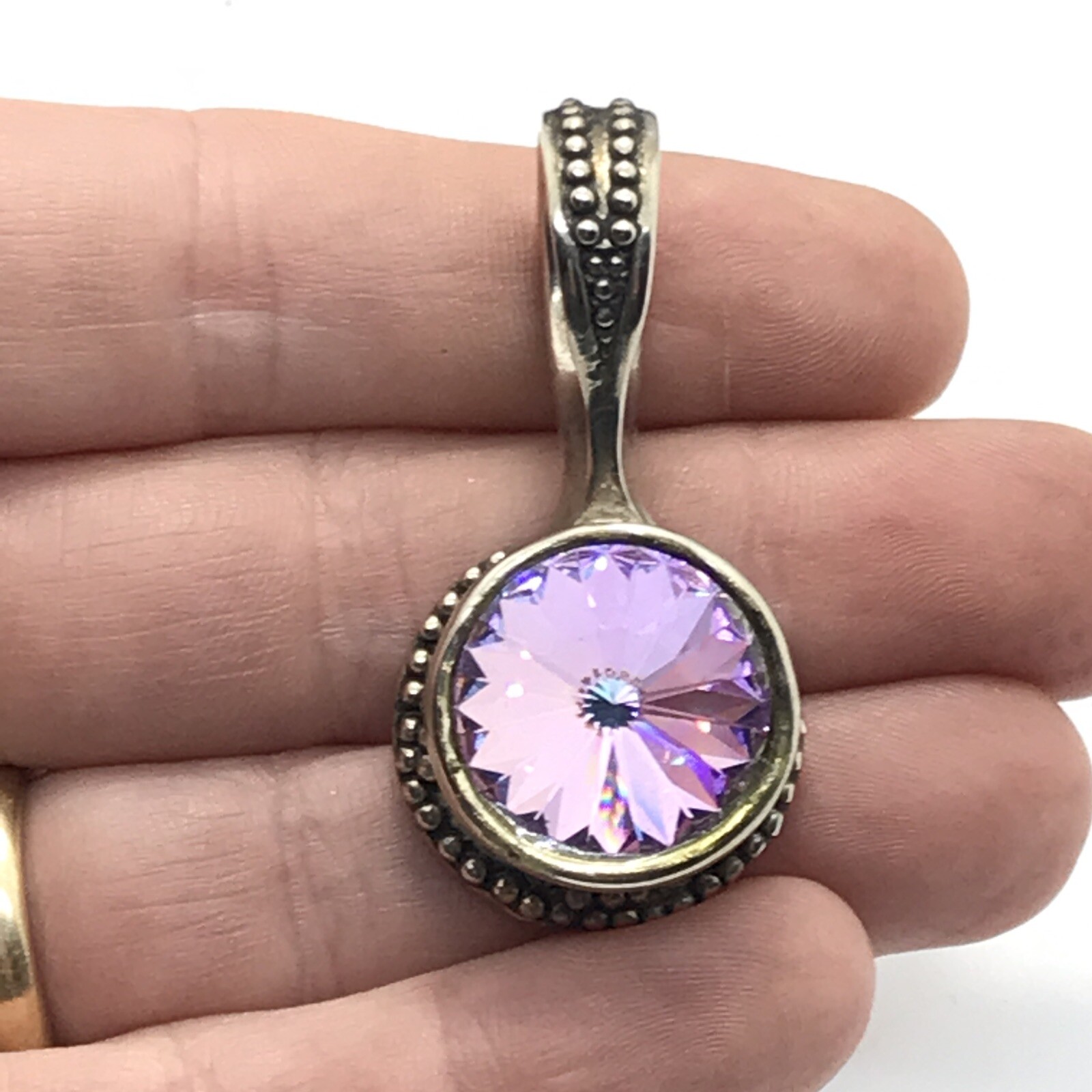 VTG Be-Je’ Designs Heavy Silver -Purple/Pink/Blue Changing Crystal Pendant