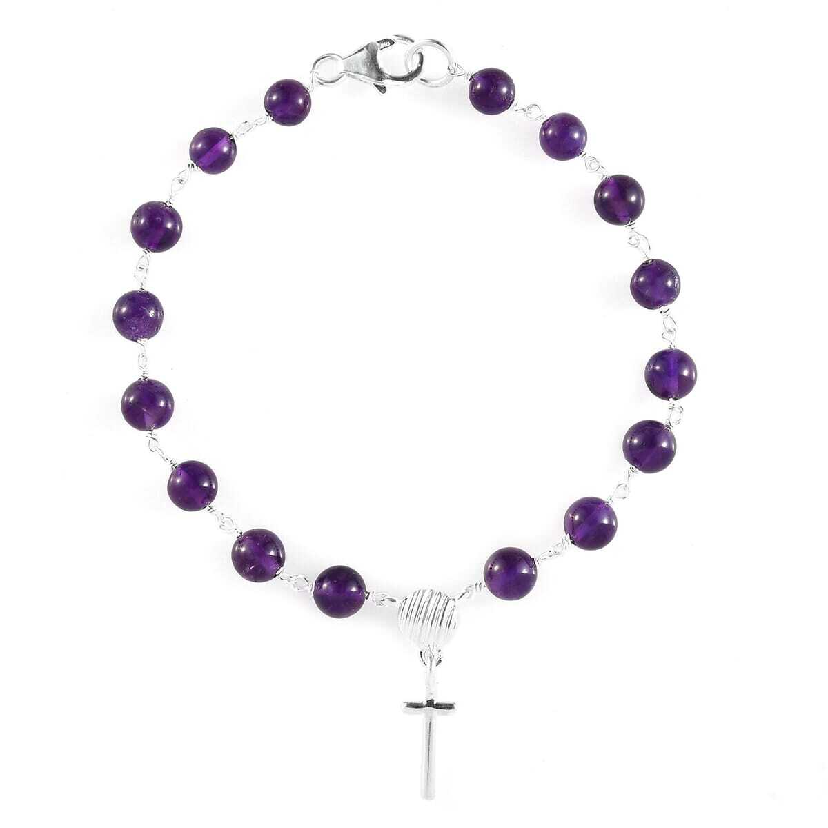 Super Sweet! Amethyst Cross Charm Bracelet in Sterling Silver (7.25 In) 24.00ctw
