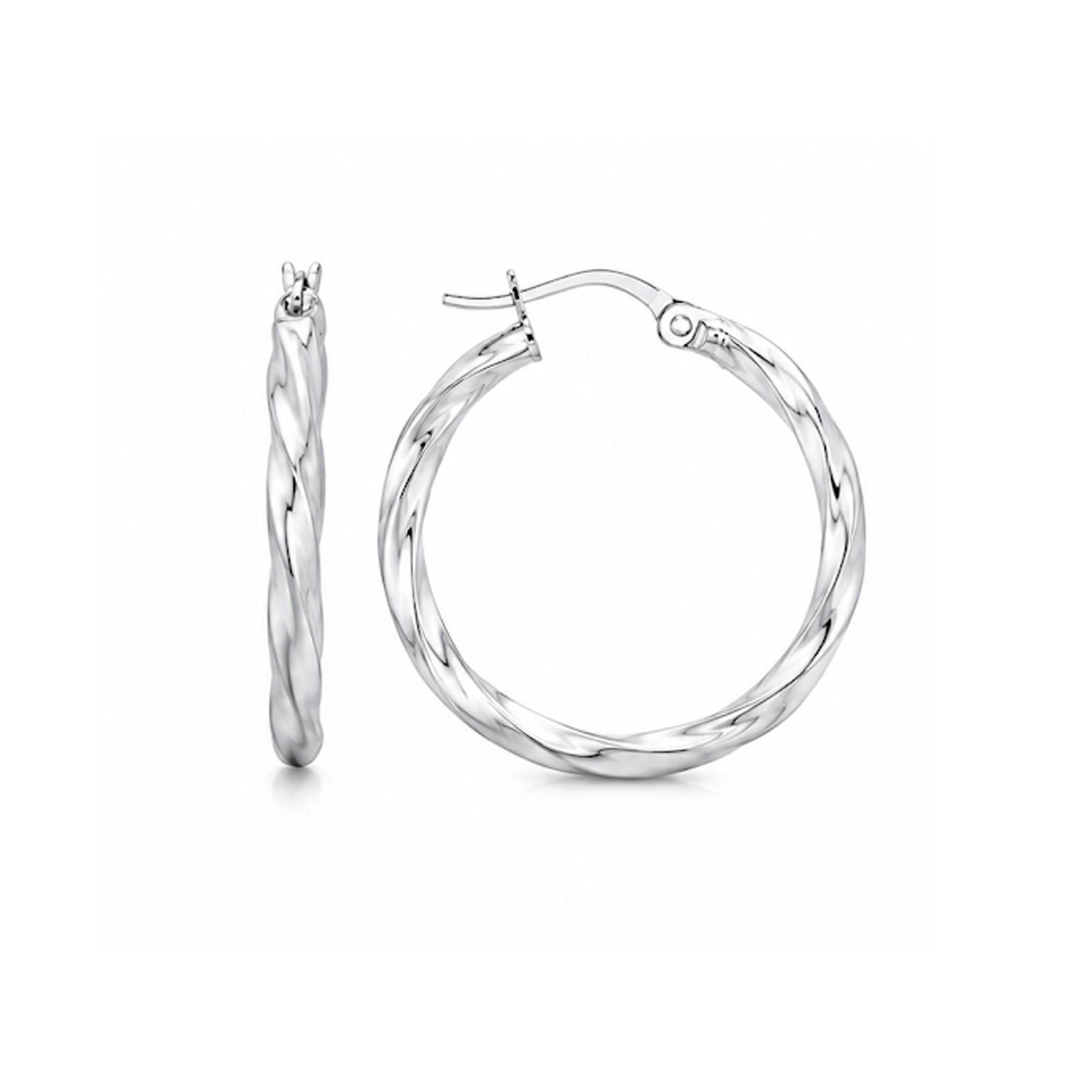 Sterling Silver Spiral Hoop Earrings Polished Twisted Round Hoops (3×25)mm