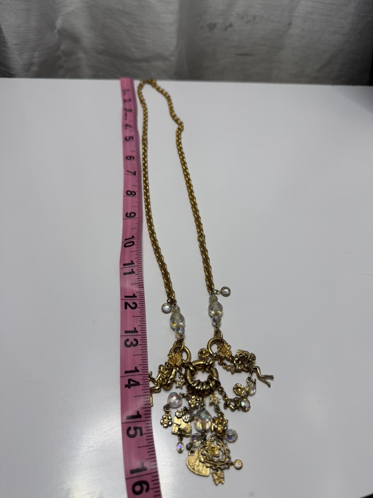 Vintage Kirks Folly Charm Necklace Dance w/Fairies AB Crystals & Charms Signed