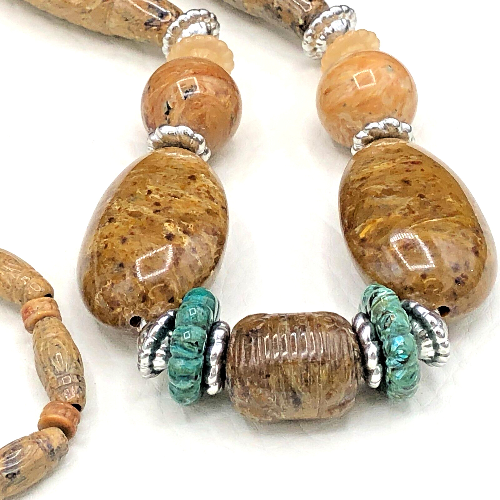 Tribal Carved Style Chunky Acrylic Bead Necklace Faux Sandstone Earth Tones