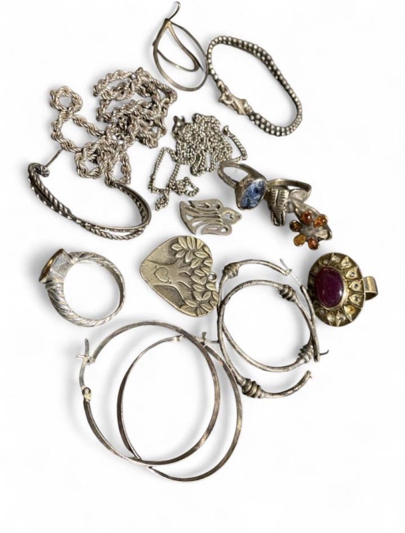 16 piece mixed 925 Sterling Silver Jewelry Lot Bracelet Earrings Necklace etc