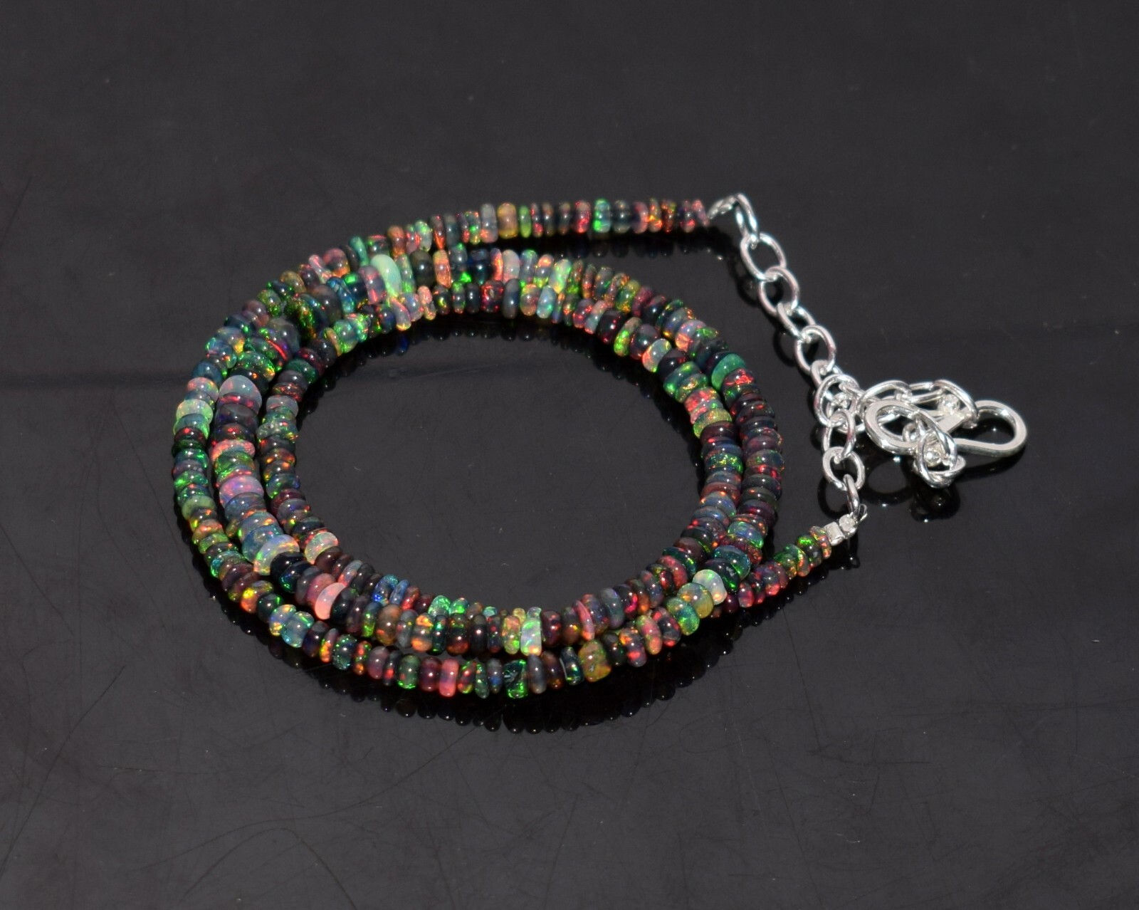 20″Natural Ethiopian Black Opal Wello Fire Opal Gemstone Bead Necklace 34 Crt