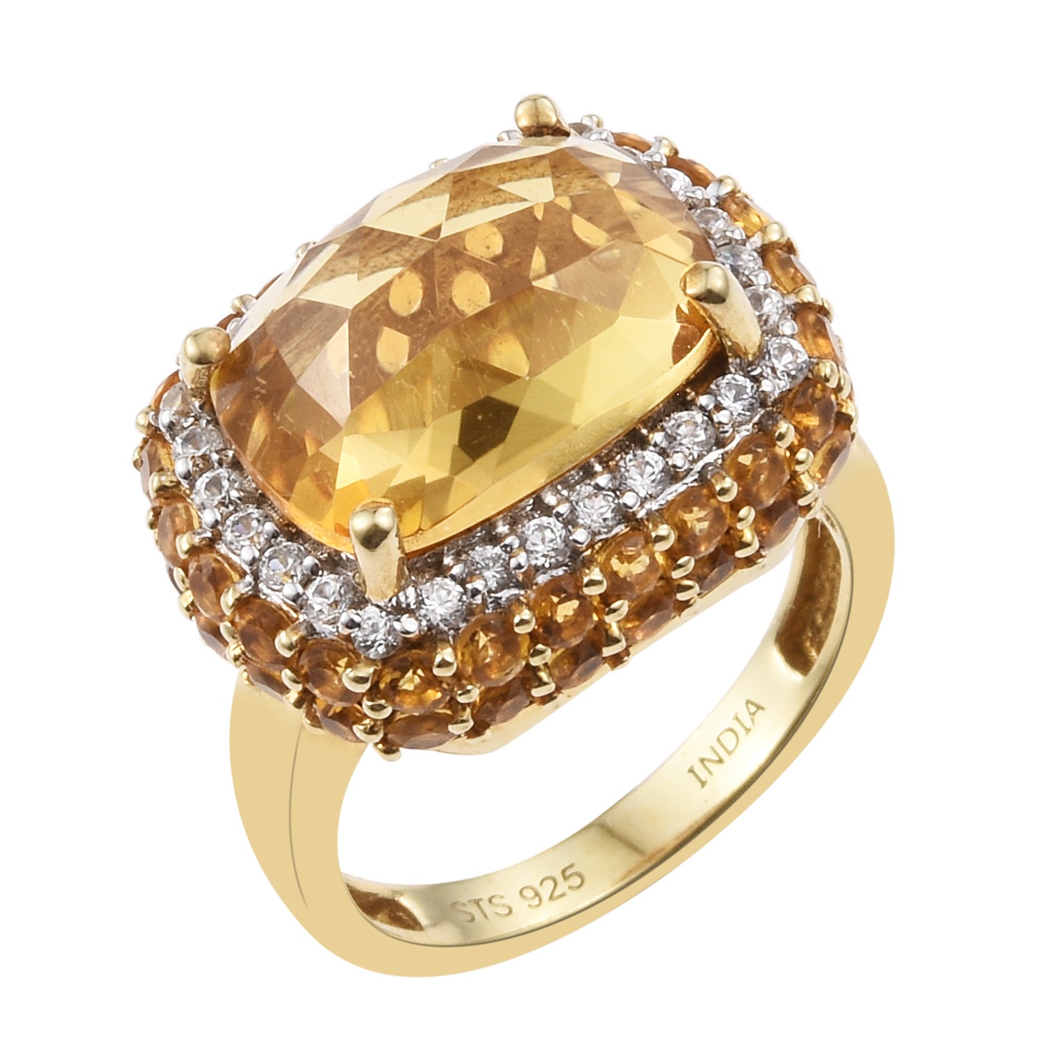Yellow Gold Rhodium Plated 925 Sterling Silver Ring With Natural Natural white z