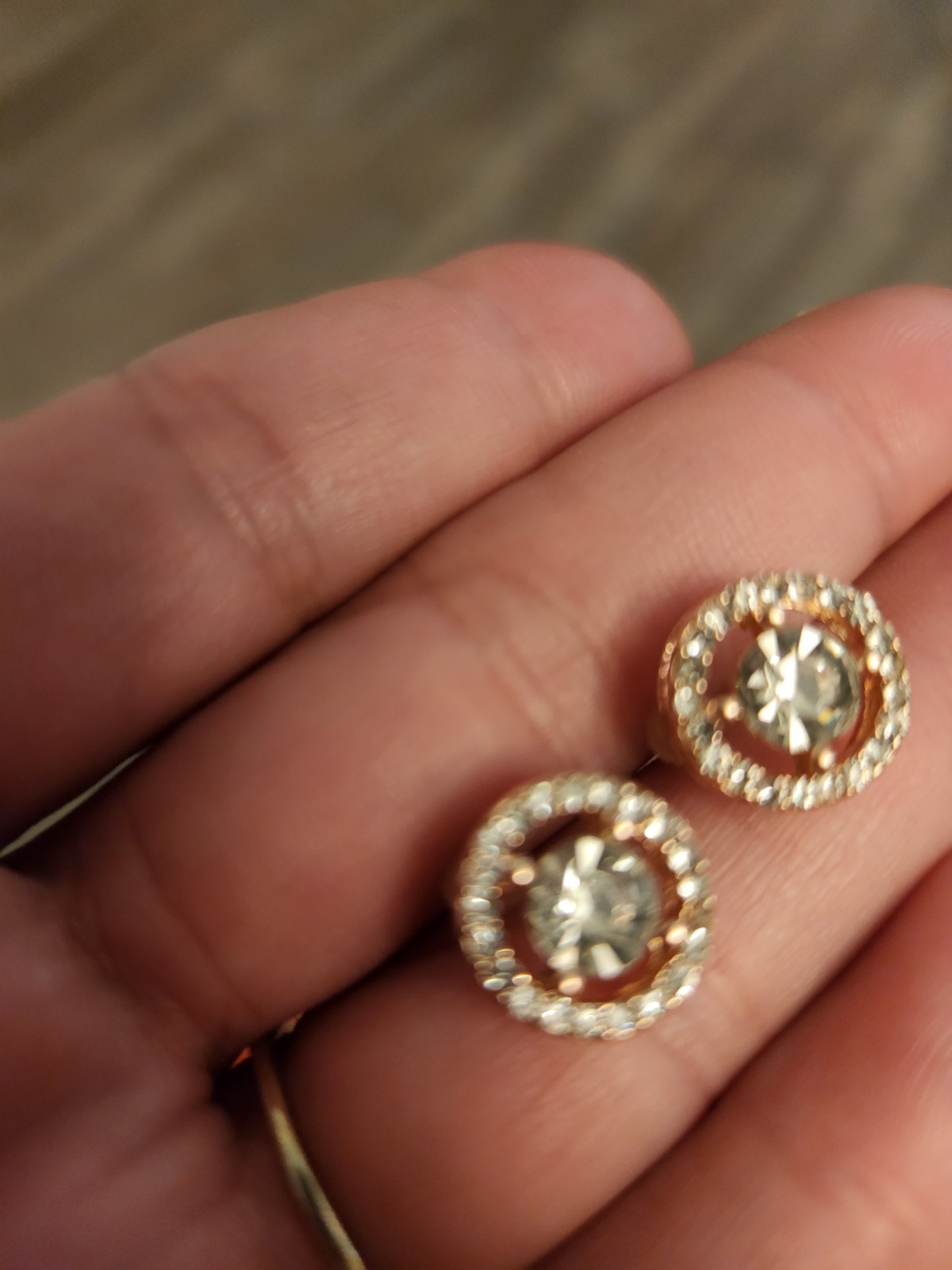 Gold Tone Clear Crystal Halo Round Stud Earrings Rhinestone Butterfly Closure