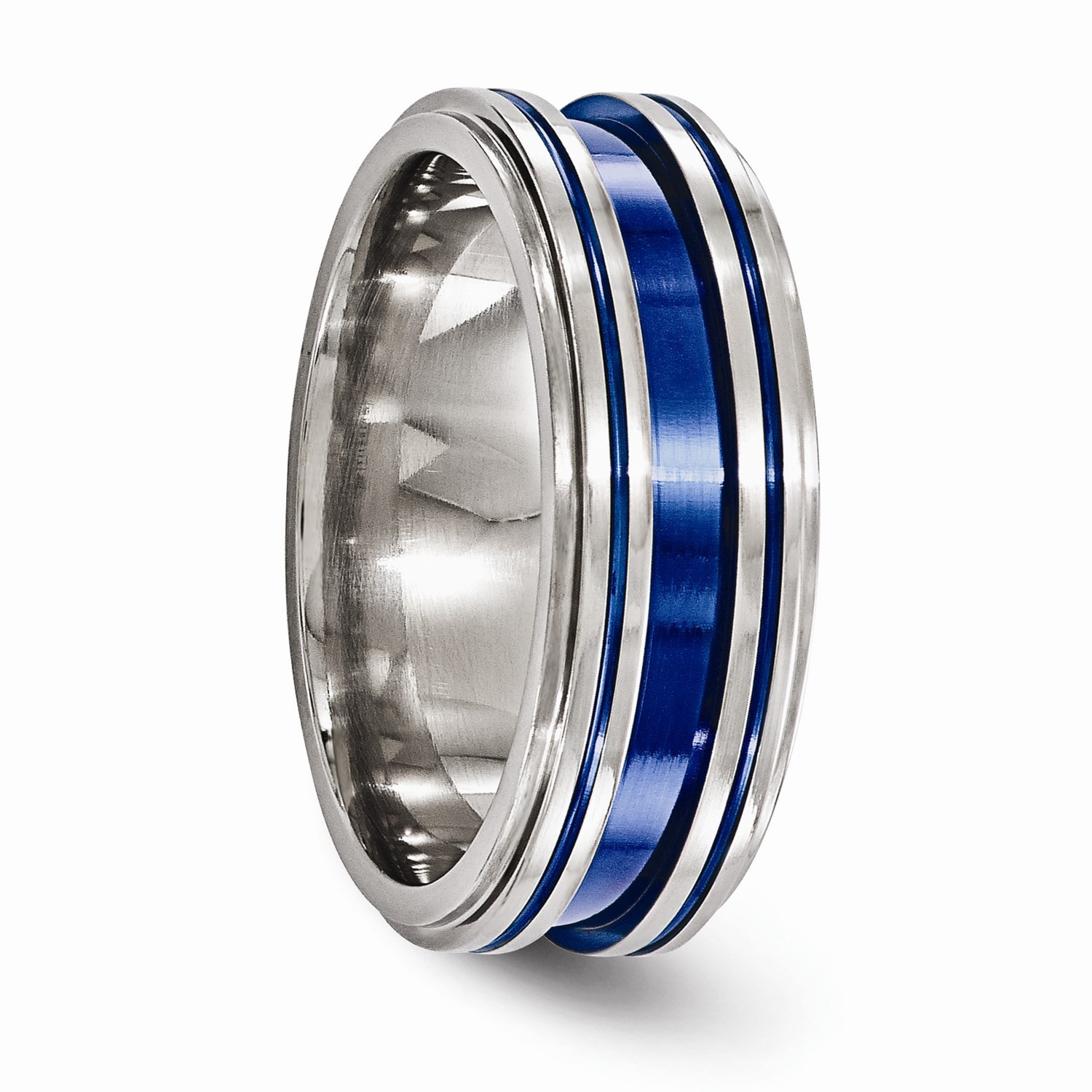 Edward Mirell Titanium 8mm Blue Anodized Multi Groove Wedding Band Sizes 7 to 13