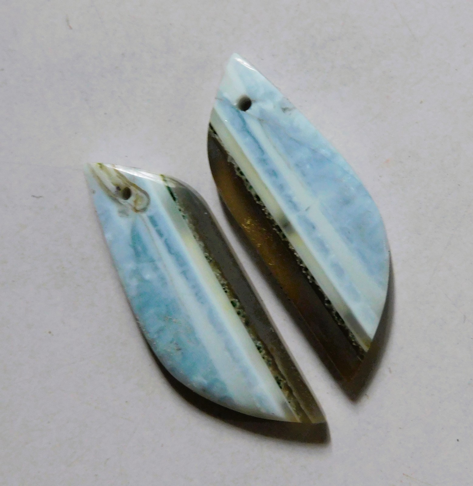 19.25 Cts Natural Blue Opal Drilled Cabochon Match Pair Gemstone 31.6X10.6MM