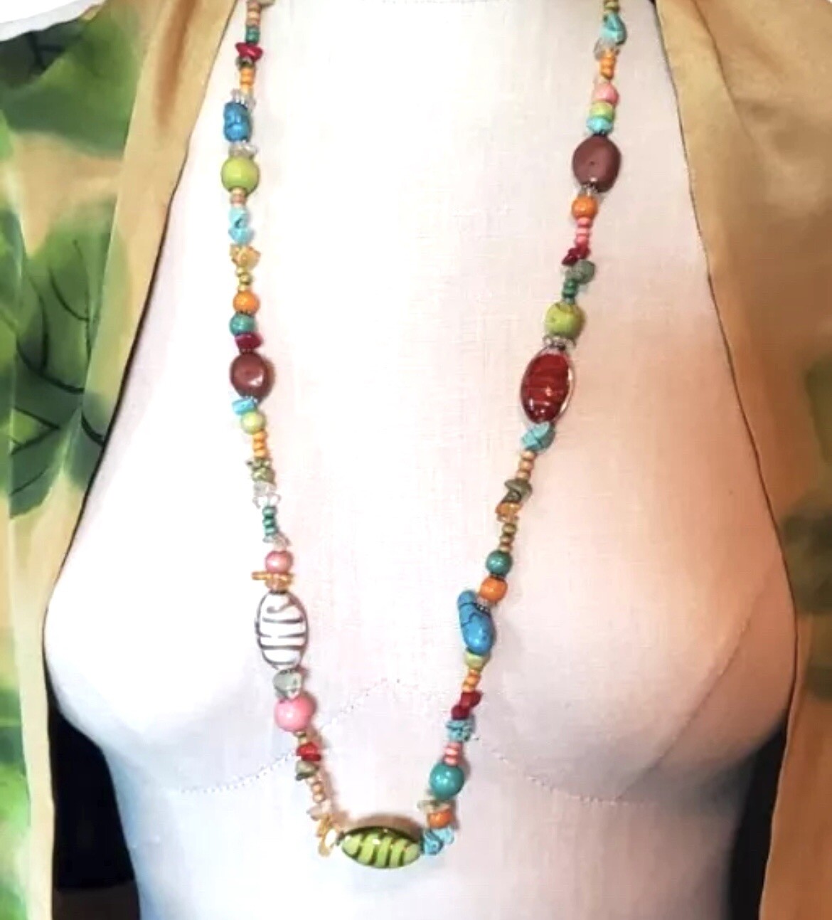 Beaded Necklace Glass Wood Stone Multi-color 32-35″ Strand string By EsMor